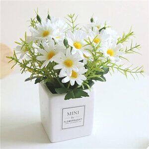Artificial Flowers, Faux Flowers in Vase Small White Daisy Decor Mini Silky